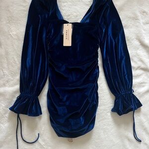 Oh Polly Deep Blue Velvet Dress